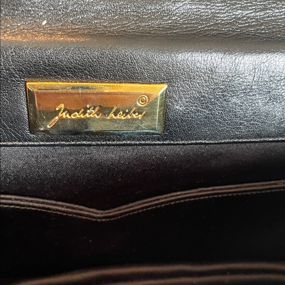 Judith Leiber Black Crocodile Clutch with Gold & Pearl Detailing - Picture 8 of 10